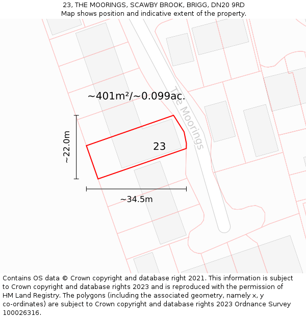 23, THE MOORINGS, SCAWBY BROOK, BRIGG, DN20 9RD: Plot and title map