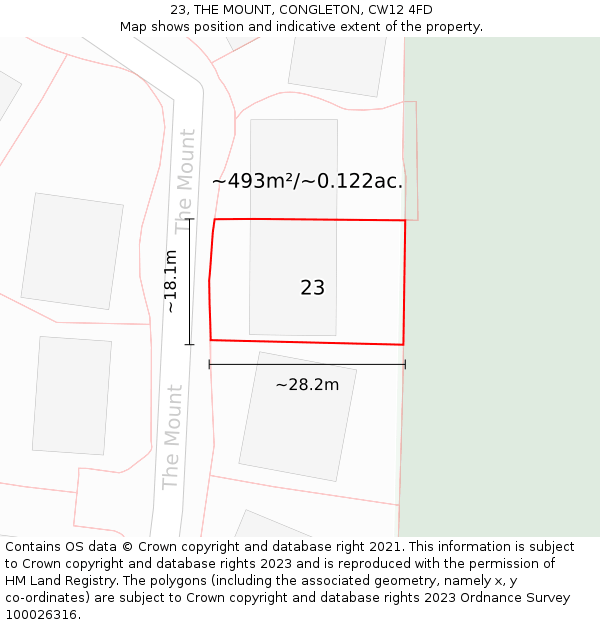 23, THE MOUNT, CONGLETON, CW12 4FD: Plot and title map