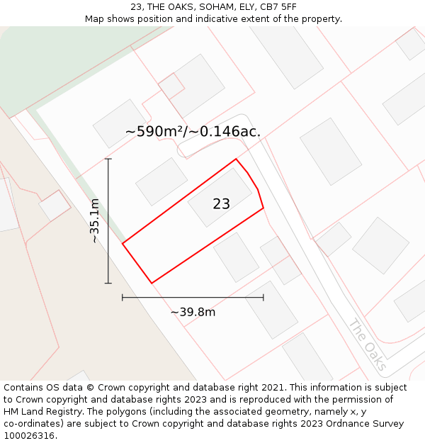 23, THE OAKS, SOHAM, ELY, CB7 5FF: Plot and title map