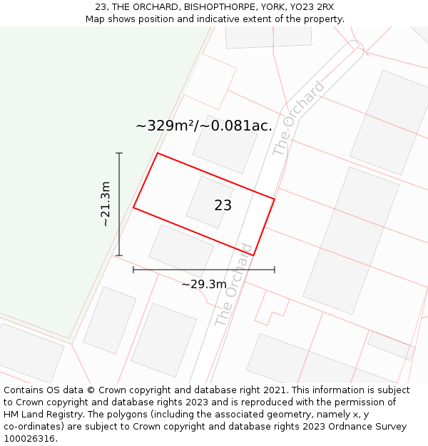 23, THE ORCHARD, BISHOPTHORPE, YORK, YO23 2RX: Plot and title map