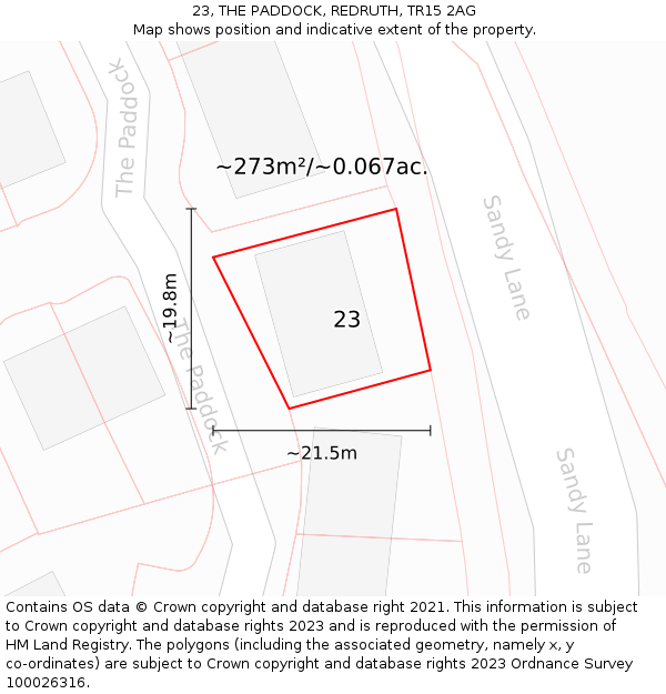 23, THE PADDOCK, REDRUTH, TR15 2AG: Plot and title map