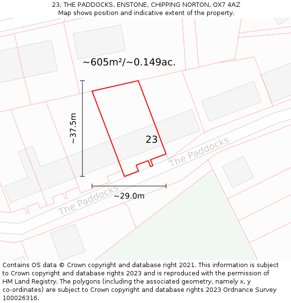 23, THE PADDOCKS, ENSTONE, CHIPPING NORTON, OX7 4AZ: Plot and title map
