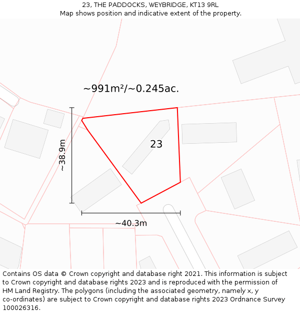 23, THE PADDOCKS, WEYBRIDGE, KT13 9RL: Plot and title map