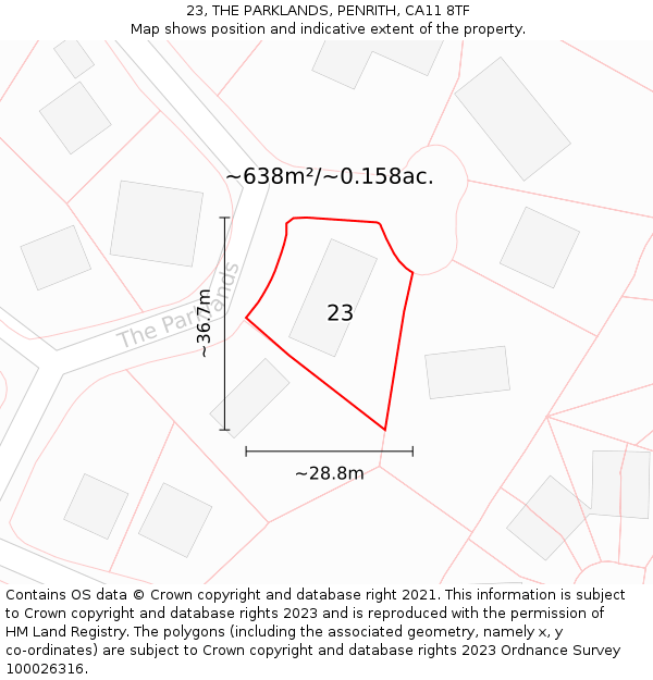 23, THE PARKLANDS, PENRITH, CA11 8TF: Plot and title map