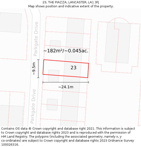 23, THE PIAZZA, LANCASTER, LA1 3FJ: Plot and title map