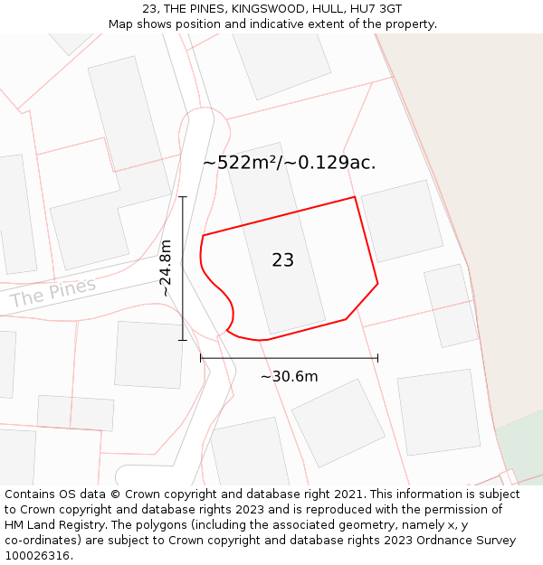 23, THE PINES, KINGSWOOD, HULL, HU7 3GT: Plot and title map