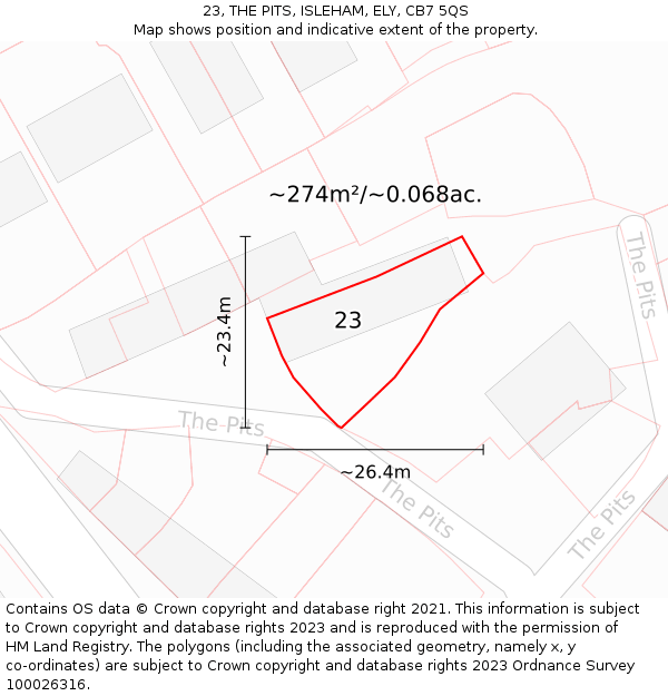 23, THE PITS, ISLEHAM, ELY, CB7 5QS: Plot and title map