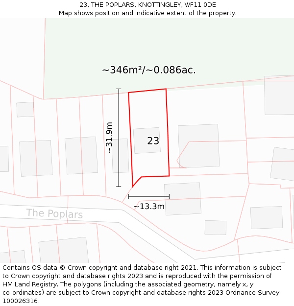 23, THE POPLARS, KNOTTINGLEY, WF11 0DE: Plot and title map