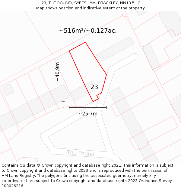 23, THE POUND, SYRESHAM, BRACKLEY, NN13 5HG: Plot and title map