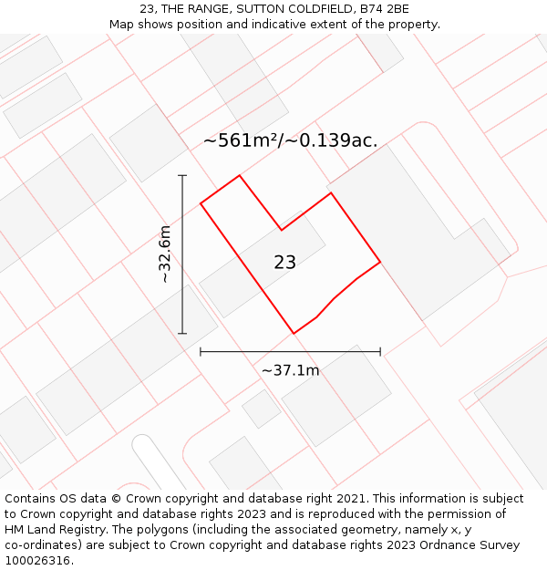 23, THE RANGE, SUTTON COLDFIELD, B74 2BE: Plot and title map