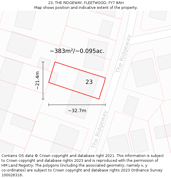 23, THE RIDGEWAY, FLEETWOOD, FY7 8AH: Plot and title map