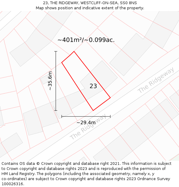 23, THE RIDGEWAY, WESTCLIFF-ON-SEA, SS0 8NS: Plot and title map