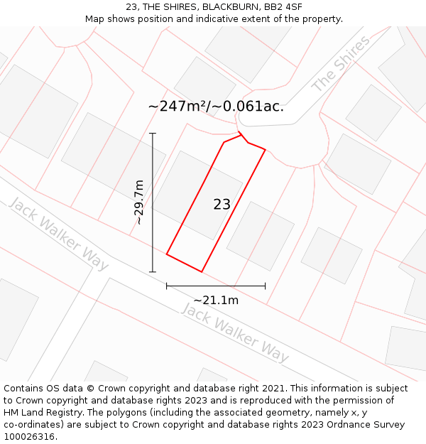 23, THE SHIRES, BLACKBURN, BB2 4SF: Plot and title map