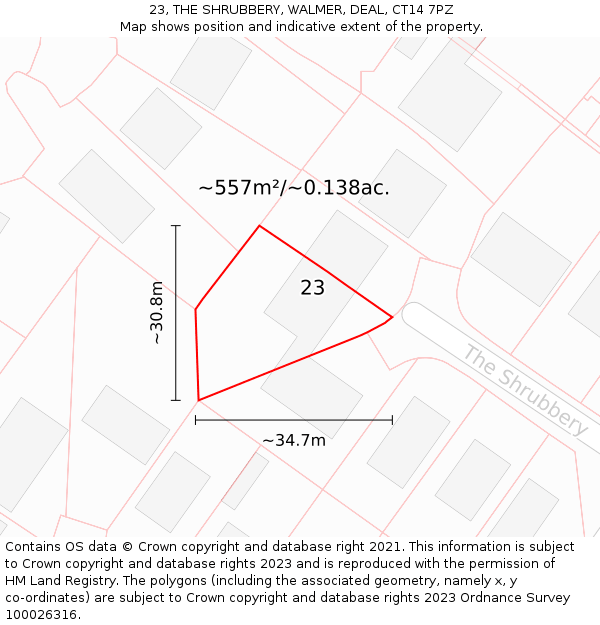 23, THE SHRUBBERY, WALMER, DEAL, CT14 7PZ: Plot and title map