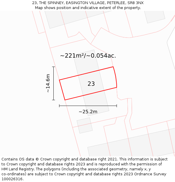 23, THE SPINNEY, EASINGTON VILLAGE, PETERLEE, SR8 3NX: Plot and title map