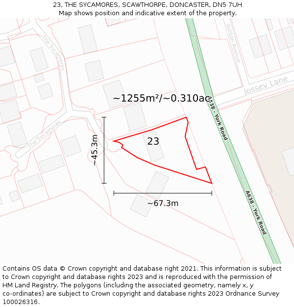 23, THE SYCAMORES, SCAWTHORPE, DONCASTER, DN5 7UH: Plot and title map