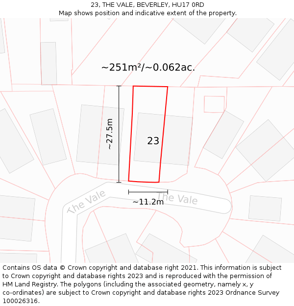 23, THE VALE, BEVERLEY, HU17 0RD: Plot and title map