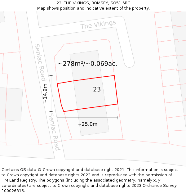 23, THE VIKINGS, ROMSEY, SO51 5RG: Plot and title map