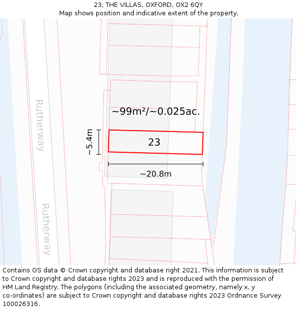 23, THE VILLAS, OXFORD, OX2 6QY: Plot and title map