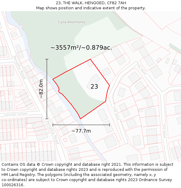 23, THE WALK, HENGOED, CF82 7AH: Plot and title map