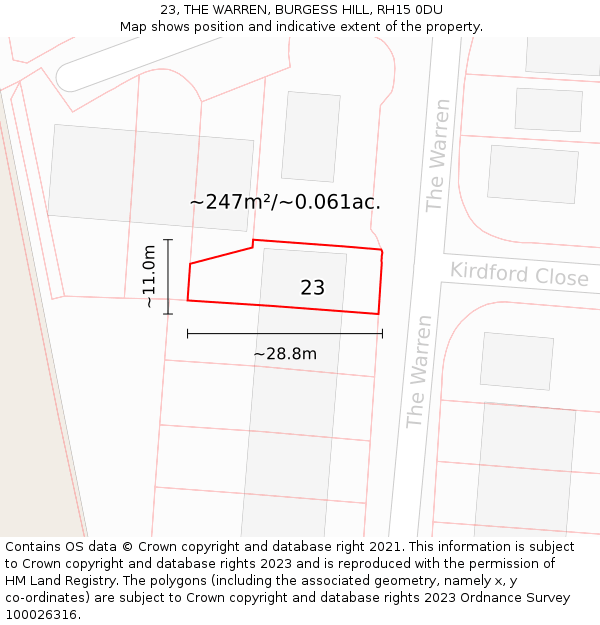 23, THE WARREN, BURGESS HILL, RH15 0DU: Plot and title map