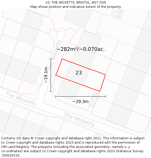 23, THE WICKETTS, BRISTOL, BS7 0SR: Plot and title map