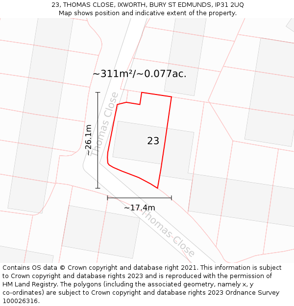 23, THOMAS CLOSE, IXWORTH, BURY ST EDMUNDS, IP31 2UQ: Plot and title map