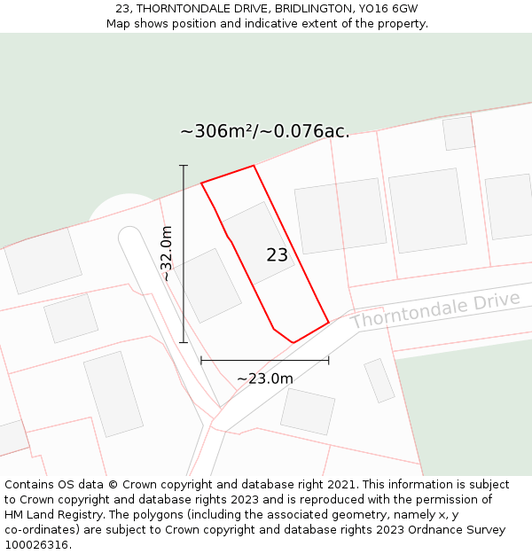 23, THORNTONDALE DRIVE, BRIDLINGTON, YO16 6GW: Plot and title map