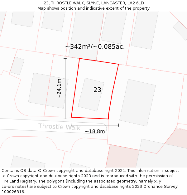 23, THROSTLE WALK, SLYNE, LANCASTER, LA2 6LD: Plot and title map