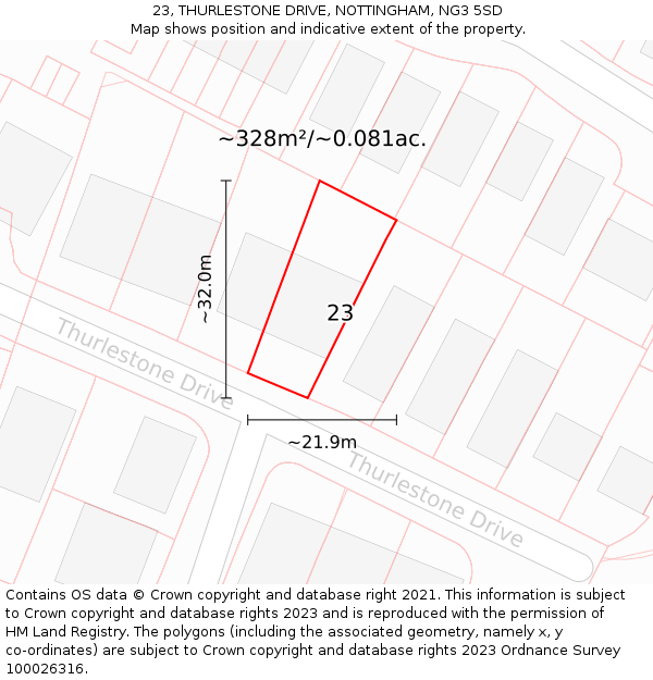 23, THURLESTONE DRIVE, NOTTINGHAM, NG3 5SD: Plot and title map