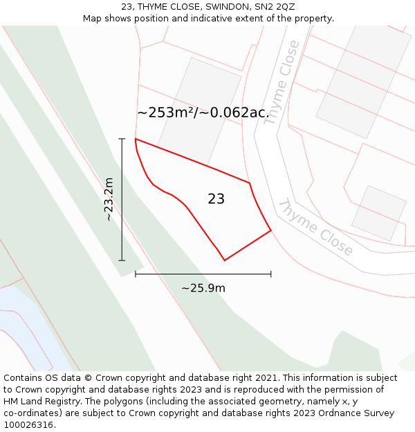 23, THYME CLOSE, SWINDON, SN2 2QZ: Plot and title map