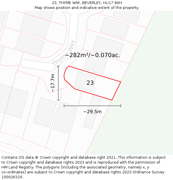 23, THYME WAY, BEVERLEY, HU17 8XH: Plot and title map