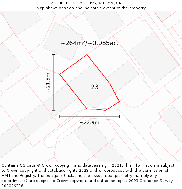 23, TIBERIUS GARDENS, WITHAM, CM8 1HJ: Plot and title map