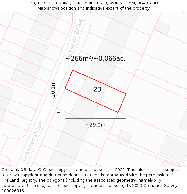 23, TICKENOR DRIVE, FINCHAMPSTEAD, WOKINGHAM, RG40 4UD: Plot and title map