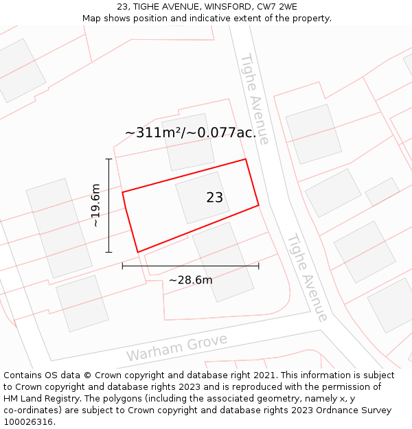 23, TIGHE AVENUE, WINSFORD, CW7 2WE: Plot and title map