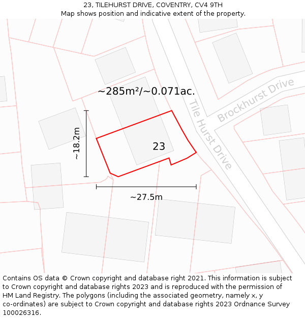 23, TILEHURST DRIVE, COVENTRY, CV4 9TH: Plot and title map