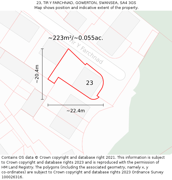 23, TIR Y FARCHNAD, GOWERTON, SWANSEA, SA4 3GS: Plot and title map
