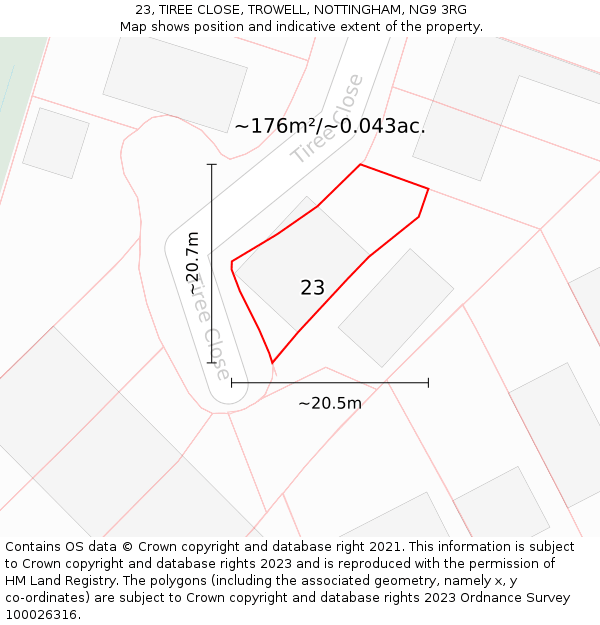 23, TIREE CLOSE, TROWELL, NOTTINGHAM, NG9 3RG: Plot and title map