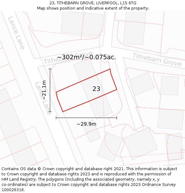 23, TITHEBARN GROVE, LIVERPOOL, L15 6TG: Plot and title map