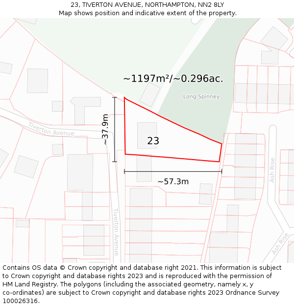 23, TIVERTON AVENUE, NORTHAMPTON, NN2 8LY: Plot and title map