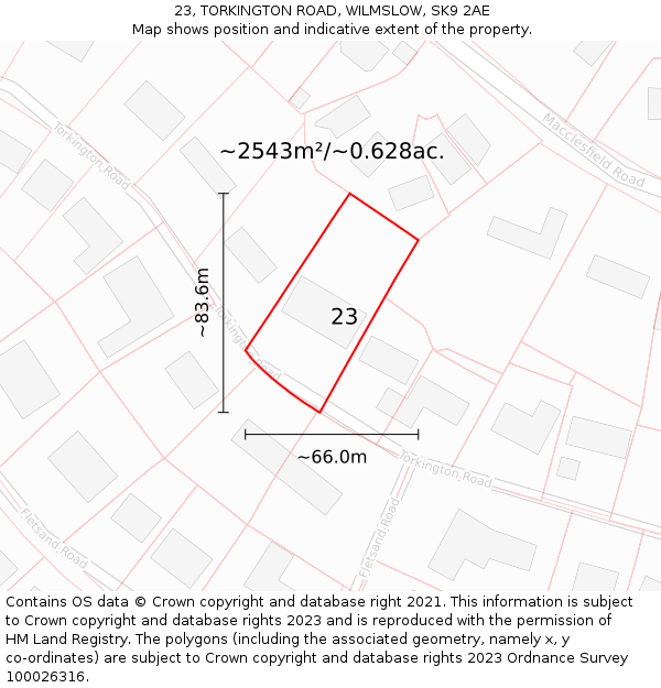 23, TORKINGTON ROAD, WILMSLOW, SK9 2AE: Plot and title map