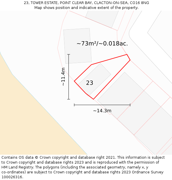 23, TOWER ESTATE, POINT CLEAR BAY, CLACTON-ON-SEA, CO16 8NG: Plot and title map