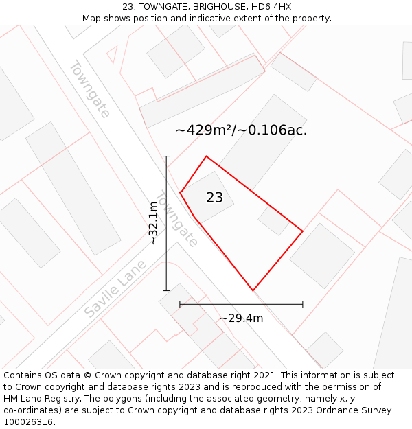 23, TOWNGATE, BRIGHOUSE, HD6 4HX: Plot and title map