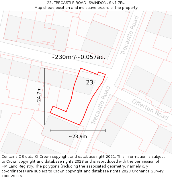 23, TRECASTLE ROAD, SWINDON, SN1 7BU: Plot and title map