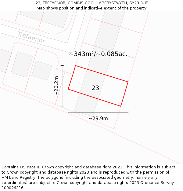 23, TREFAENOR, COMINS COCH, ABERYSTWYTH, SY23 3UB: Plot and title map