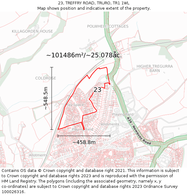 23, TREFFRY ROAD, TRURO, TR1 1WL: Plot and title map