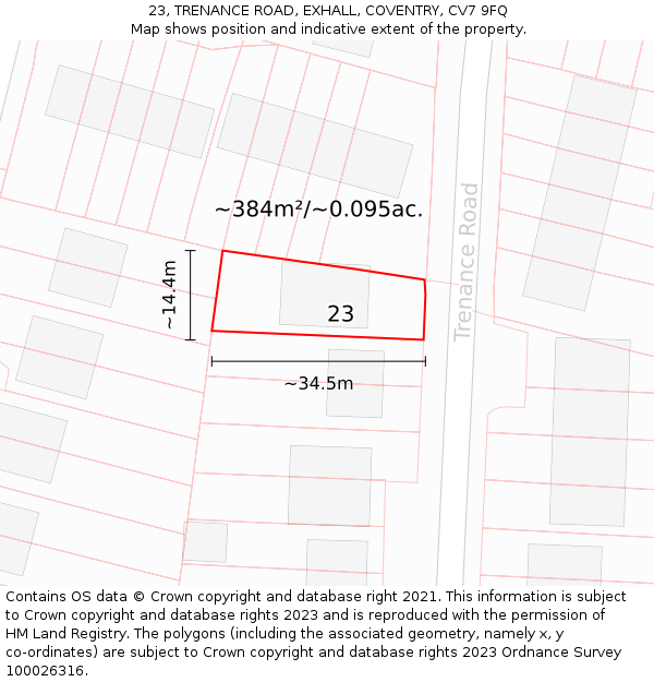 23, TRENANCE ROAD, EXHALL, COVENTRY, CV7 9FQ: Plot and title map