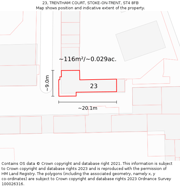 23, TRENTHAM COURT, STOKE-ON-TRENT, ST4 8FB: Plot and title map