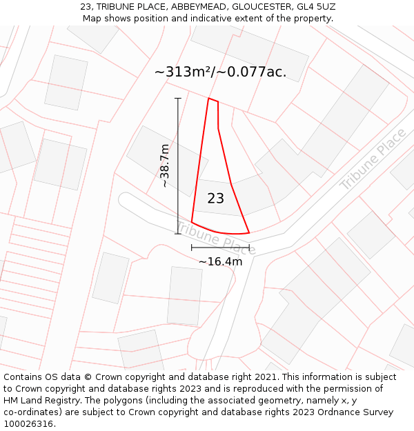23, TRIBUNE PLACE, ABBEYMEAD, GLOUCESTER, GL4 5UZ: Plot and title map