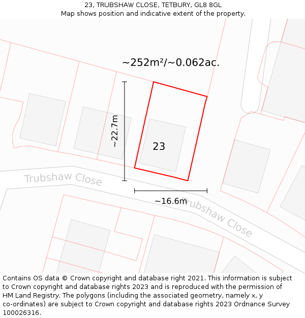 23, TRUBSHAW CLOSE, TETBURY, GL8 8GL: Plot and title map